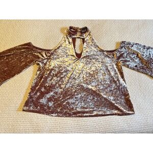 American Eagle Pink Crushed Velvet Cold Shoulder Blouse